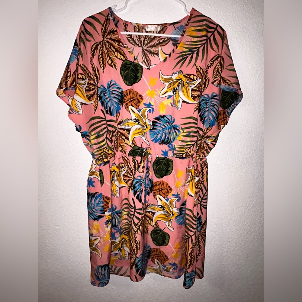 Floral Pink Tropical Short Sleeve Dress